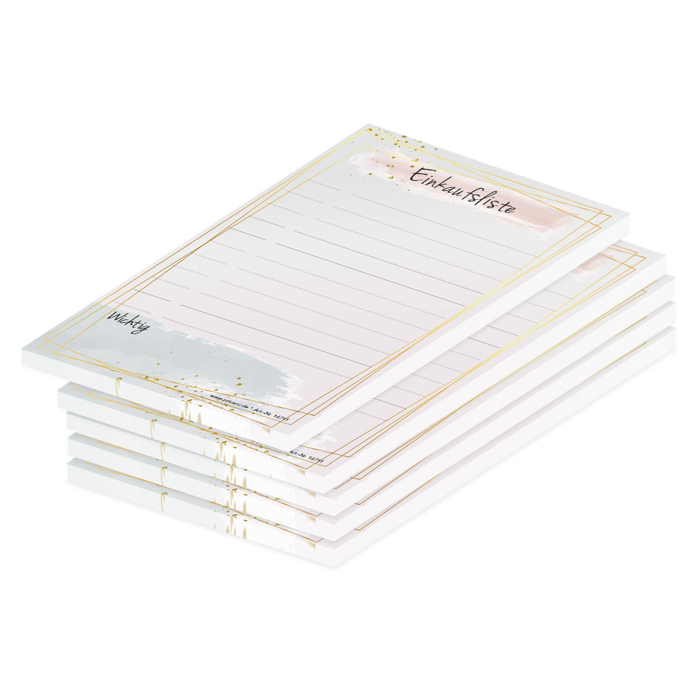 einkaufsliste golden dots, a6, rose-goldene optik mit aufdruck "einkaufsliste", 5er set