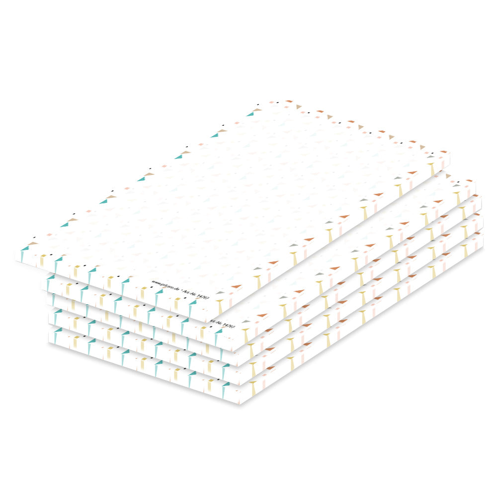 notizblock a6 triangle, weiße optik mit rahmen aus bunten dreiecken, 5er set