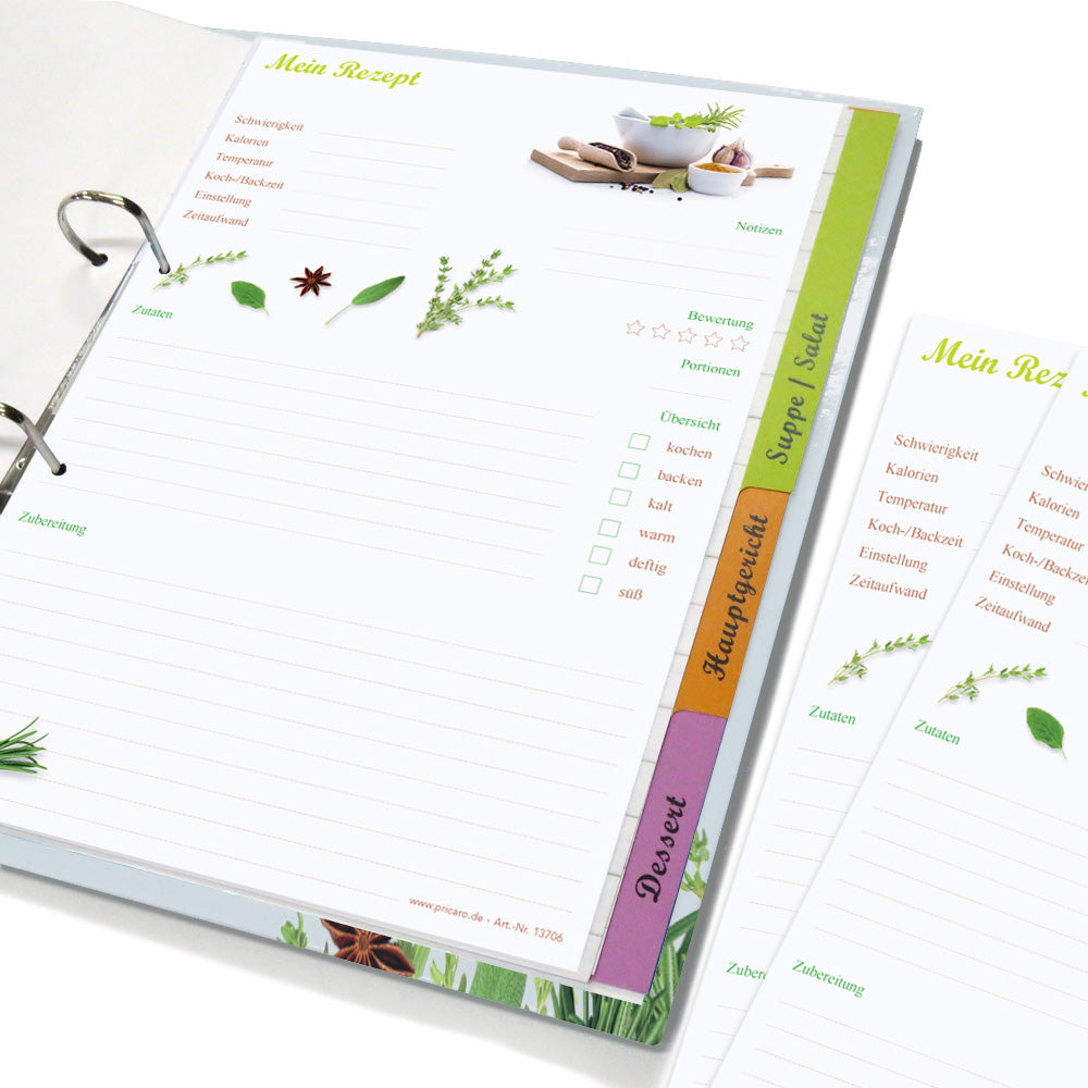 rezeptordner komplett-set gewürze, a4, rezeptordner mit abgehefteten registern und rezeptblöcken