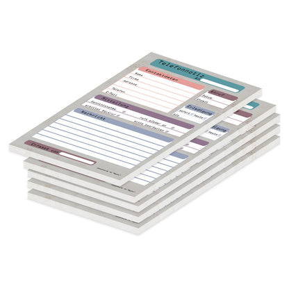 telefonnotizblock register, grau-bunte optik, mit platz für datum, anruferinfos und anmerkungen, 5er set