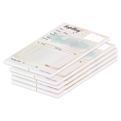 Bestellannahmeblock golden dots, a5, rosa optik mit goldenen punkten, modernes design, platz für wichtige bestellinformationen wie kundendaten, artikeldaten, preis, uvm.,5er set