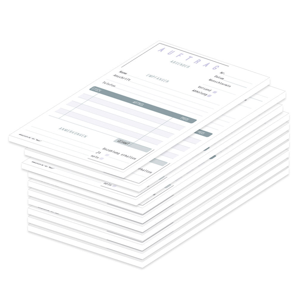 Bestellannahmeblock basic, a5, grau-weiße optik , schlichtes design, platz für wichtige bestellinformationen wie kundendaten, artikeldaten, preis, uvm., 10er set