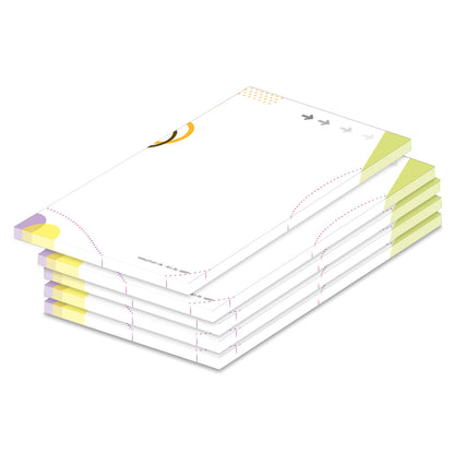 notizblock a6 pfeil, weiße optik mit  bunten geometrischen motiven, 5er set