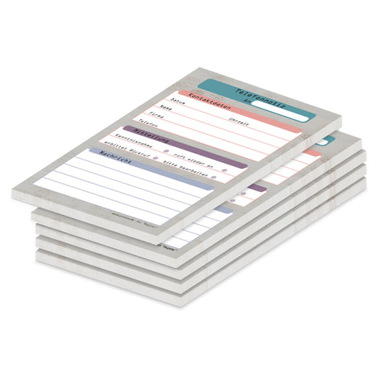 telefonnotizblock register, grau-bunte optik, mit platz für datum, anruferinfos und anmerkungen, 5er set