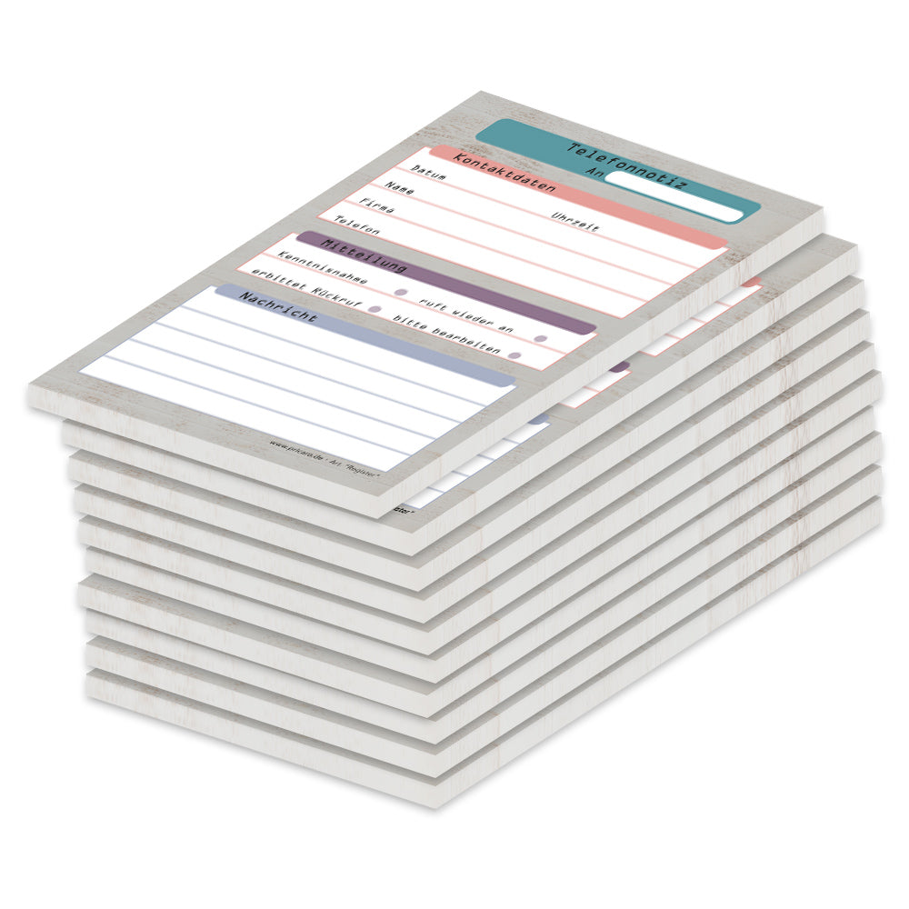 telefonnotizblock register, grau-bunte optik, mit platz für datum, anruferinfos und anmerkungen, 10er set