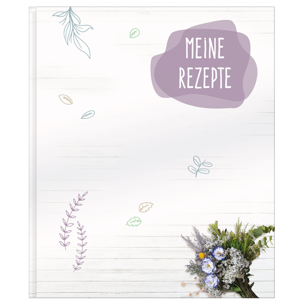 rezeptordner bouquet a4, bunte optik mit blumenmotiv, aufschrift meine rezepte, frontansicht