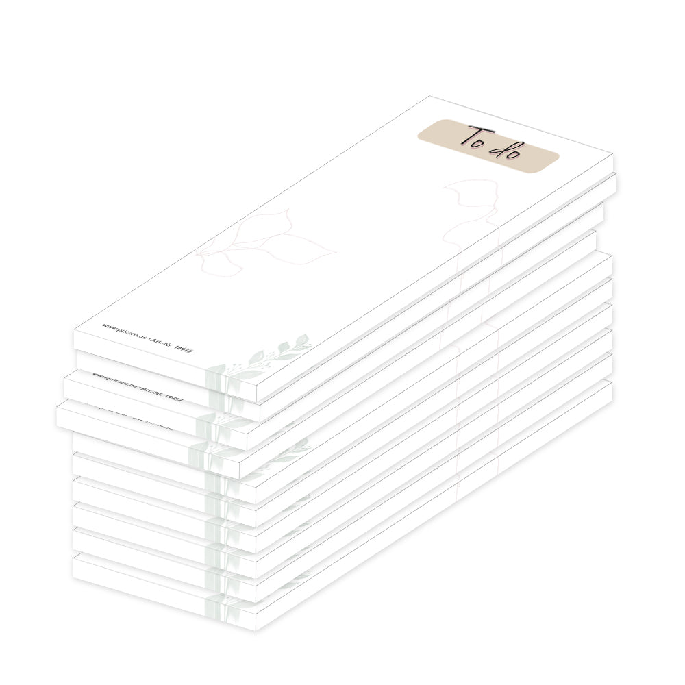 notizblock schmal, blätter, weiß-braune optik mit aufdruck "to do", 10er set