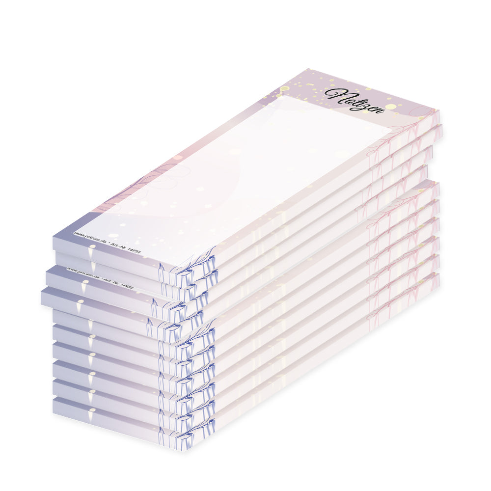 notizblock schmal, lila, lila-rosafarbene optik mit aufdruck "notizen", 10er set