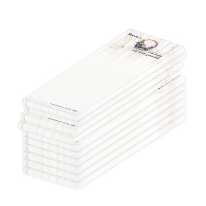 notizblock schmal, sommer, weiß-braune optik mit sommerlichem kranz und aufdruck "sommer, ich habe auf dich gewartet", 10er set