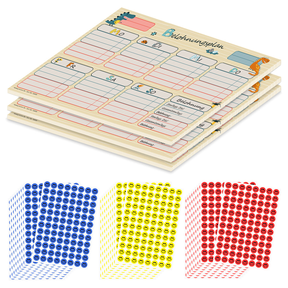 belohnungsplan beige, beige bunte optik, geeignet für bis zu zwei kinder, 3er set mit aufklebern