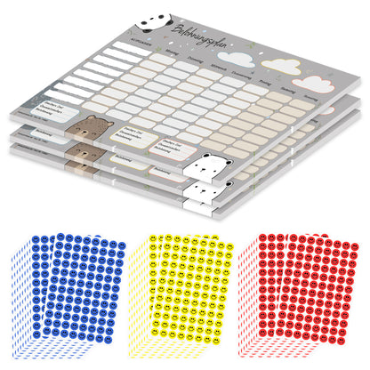 belohnungsplan bären, grau bunte optik, geeignet für bis zu drei kinder, 3er set mit aufklebern