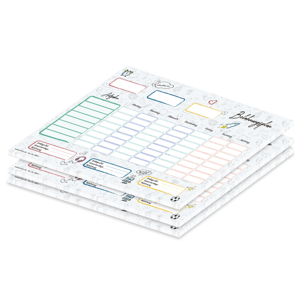 belohnungsplan doodle, grau bunte optik, geeignet für bis zu drei kinder, 3er set