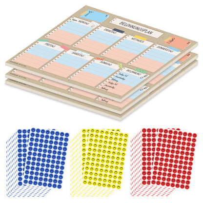 belohnungsplan tape, beige bunte optik, geeignet für bis zu zwei kinder, 3er set mit aufklebern