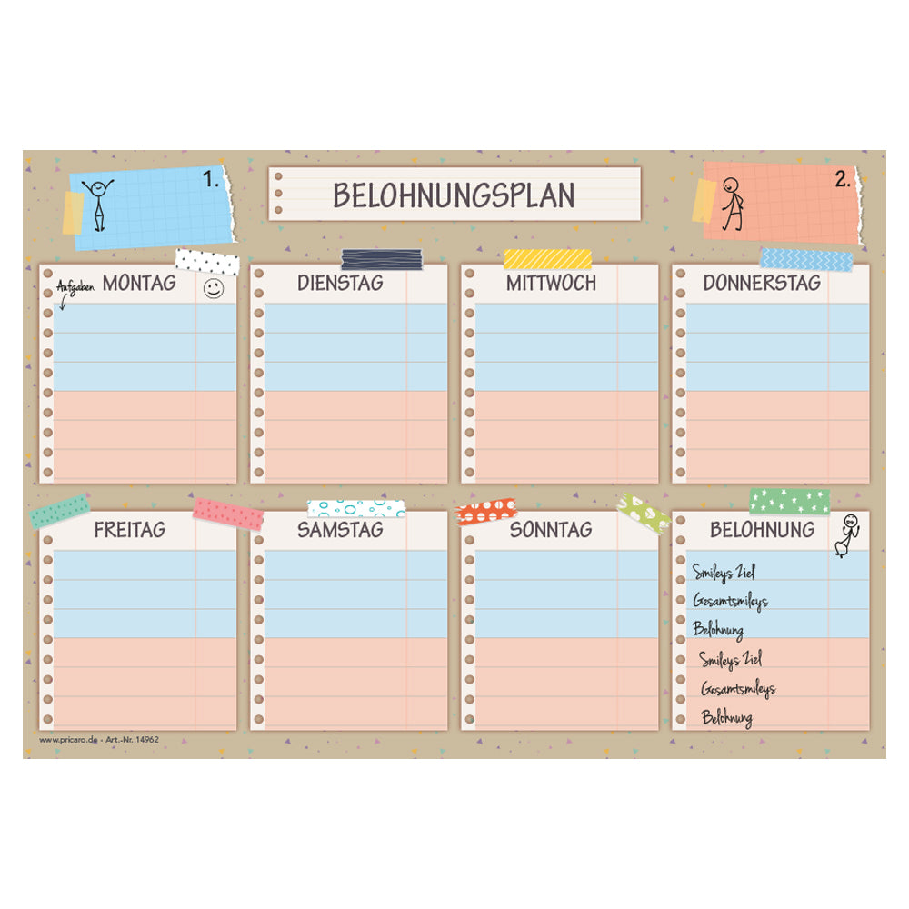 belohnungsplan tape, beige bunte optik, geeignet für bis zu zwei kinder, front ansicht