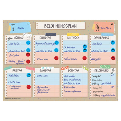 belohnungsplan tape, beige bunte optik, geeignet für bis zu zwei kinder, ausfüllbeispiel