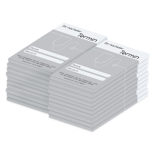 terminblöcke one line, arzt, mit stethoskop, grau-weiße, moderne optik, spalten für datum und uhrzeit, freifeld für einen stempel, 20er set