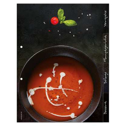 rezeptregister gourmet, schwarz-bunte optik, insgesamt 4 stück, 1x vorspreise, 1x, 1x hauptgericht, 1x beilage, 1x dessert, aufeinander gestapelt