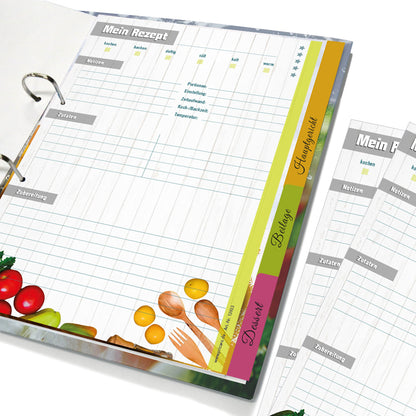 rezeptordner komplett-set frisches gemüse, a4, rezeptordner frisches gemüse mit abgehefteten registern und rezeptblöcken
