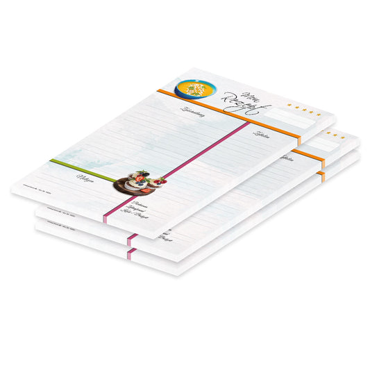 rezeptblock delicious a4, grau bunte optik, mit platz für zubereitungsschitte, zutaten und notizen, 3er set