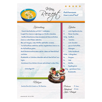 rezeptblock delicious a4, grau bunte optik, ausfüllbeispiel