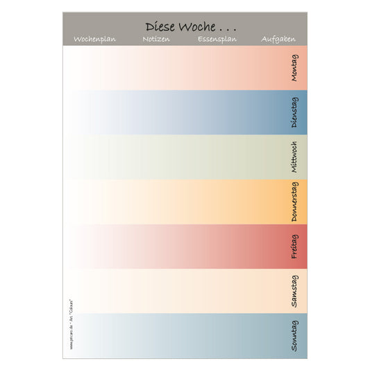 wochenplaner colours a5,  bunt gestreift, frontansicht