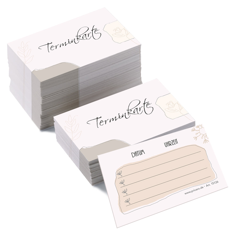 terminkarte kontur, rosa optik, vorderseite mit aufschrift "terminkarte", rückseite bietet platz für vier termine mit datum und uhrzeit, 200 stück