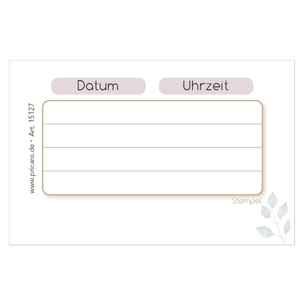 terminkarte blätter, beige-weiße optik,  rückseite bietet platz für vier termine mit datum und uhrzeit