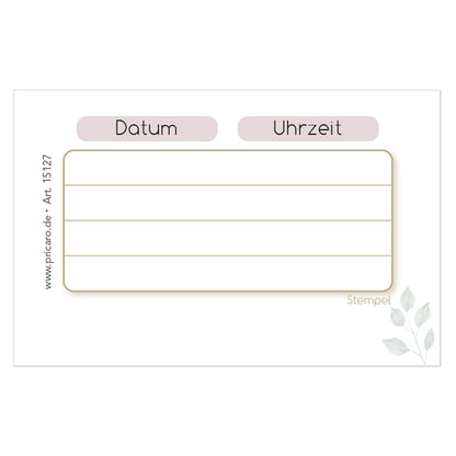 terminkarte blätter, beige-weiße optik,  rückseite bietet platz für vier termine mit datum und uhrzeit
