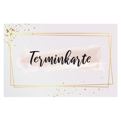 terminkarte golden dots, rosa-goldene optik, vorderseite mit aufschrift "terminkarte"