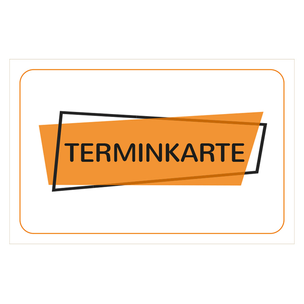 Terminkarte basic, orange-weiße optik, aufschrift "terminkarte" auf der vorderseite