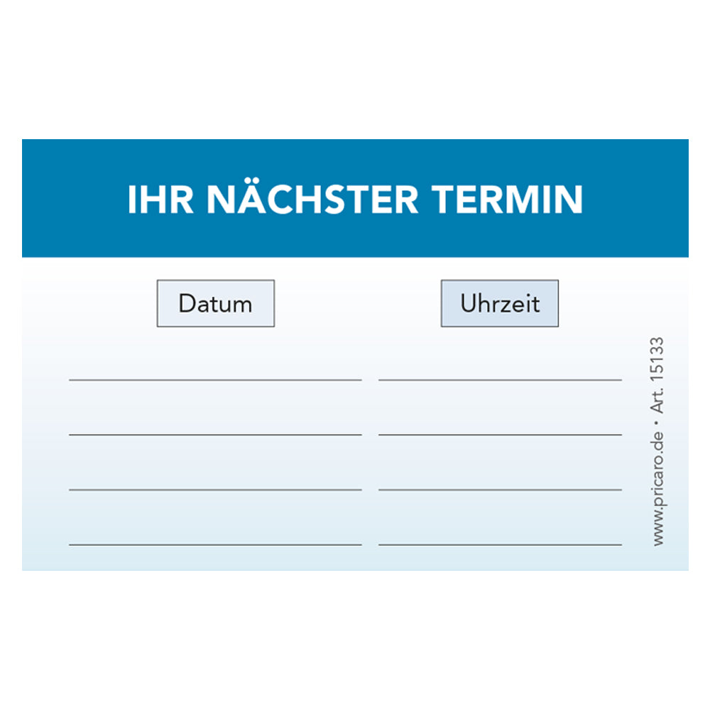 terminkarte zahnarzt, blaue optik,  rückseite bietet platz für vier termine mit datum und uhrzeit
