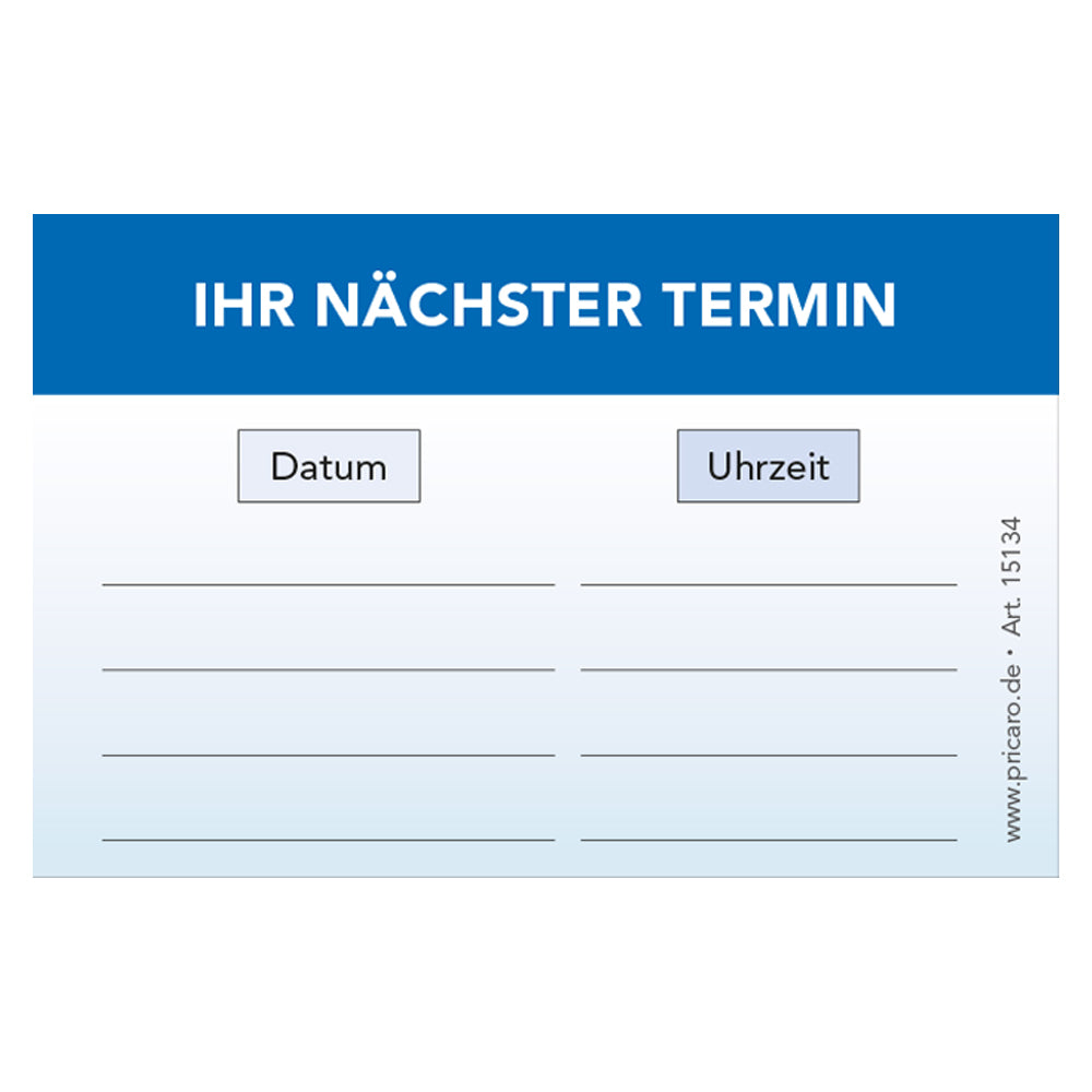 terminkarte zahnarzt, blaue optik, rückseite bietet platz für vier termine mit datum und uhrzeit