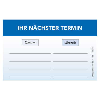 terminkarte zahnarzt, blaue optik, rückseite bietet platz für vier termine mit datum und uhrzeit