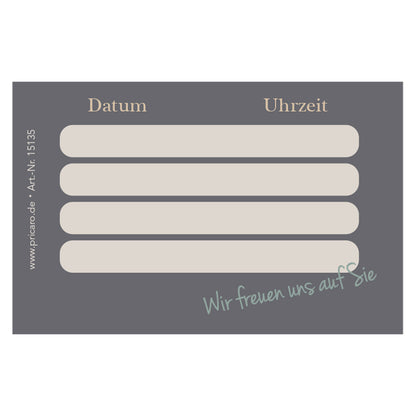 Terminkarte gray, grau-beige optik, rückseite mit platz für vier termine mit datum und uhrzeit, 200 stück