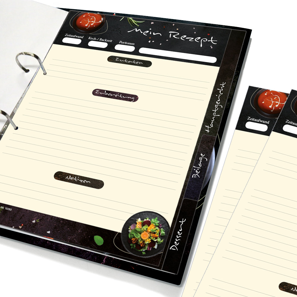 rezeptordner komplett-set gourmet, a4, rezeptordner gourmet mit abgehefteten registern und rezeptblöcken
