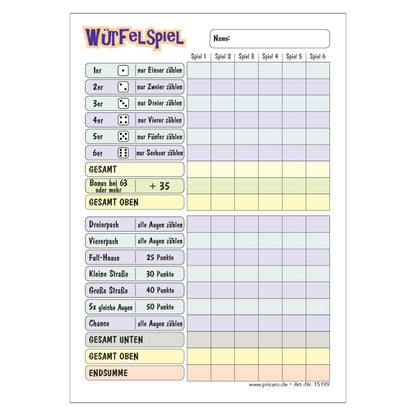 würfelspiel lila, a6, frontansicht