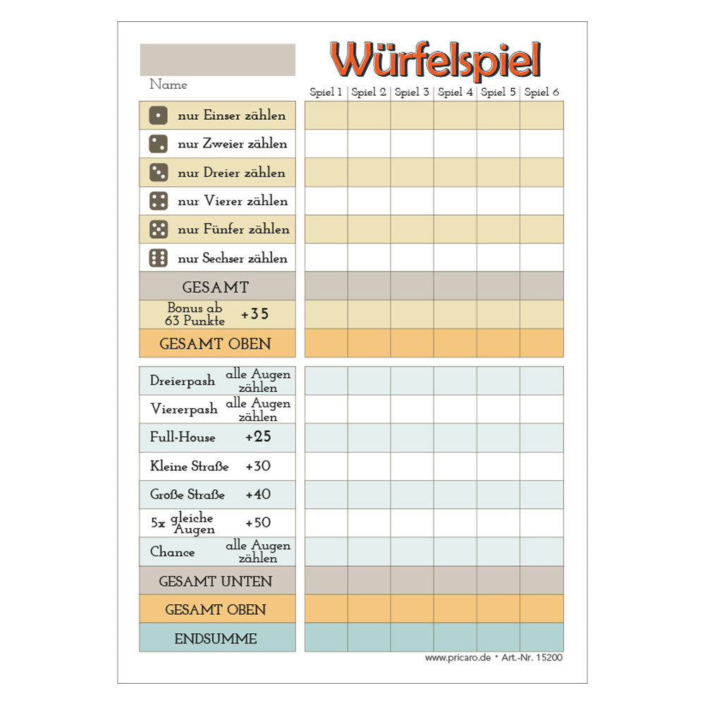 würfelspiel orange, a6, frontansicht