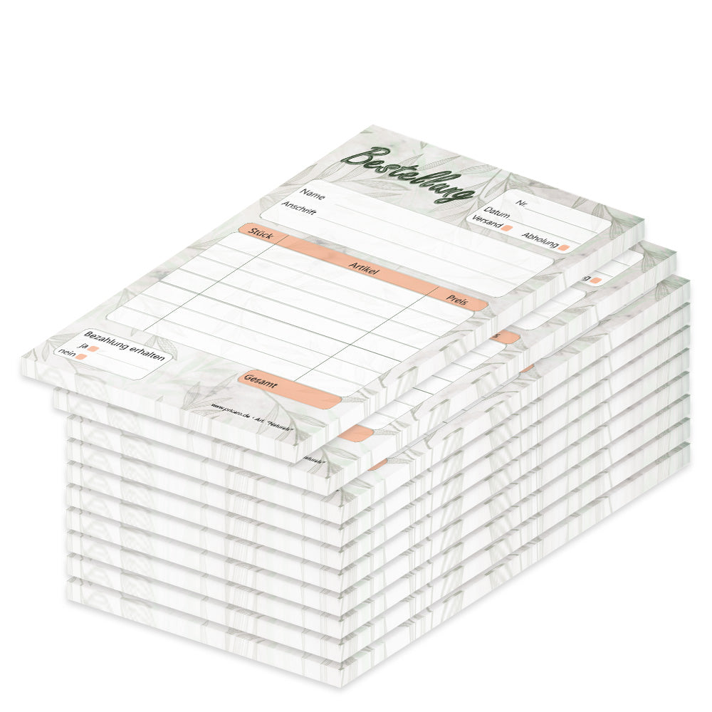Bestellannahmeblock naturals, a6, grau-orangene optik, platz für wichtige bestellinformationen wie kundendaten, artikeldaten, preis, uvm., 10er set