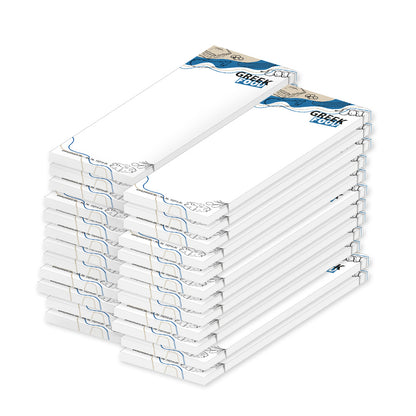 kellnerblock greek food, weiße optik mit verschiedenen motiven und der aufschrift "greek food", 24er set