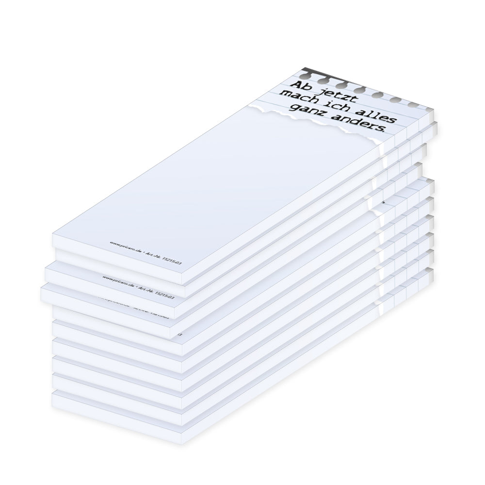 notizblock schmal, spruch 03, weiße optik mit spruch "Ab jetzt mach ich alles ganz anders.", 10er set