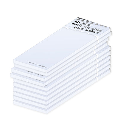 notizblock schmal, spruch 03, weiße optik mit spruch "Ab jetzt mach ich alles ganz anders.", 10er set