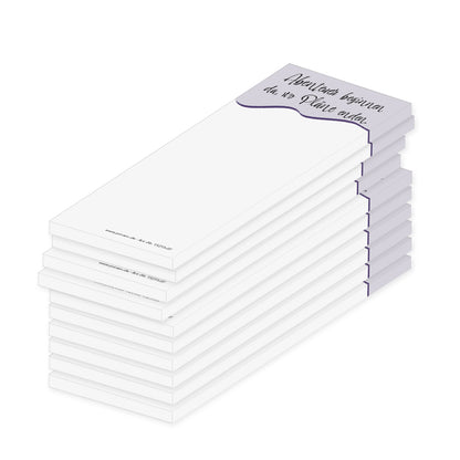 notizblock schmal, spruch 07, weiß-graue optik mit spruch "abenteuer beginnen da, wo pläne enden", 10er set