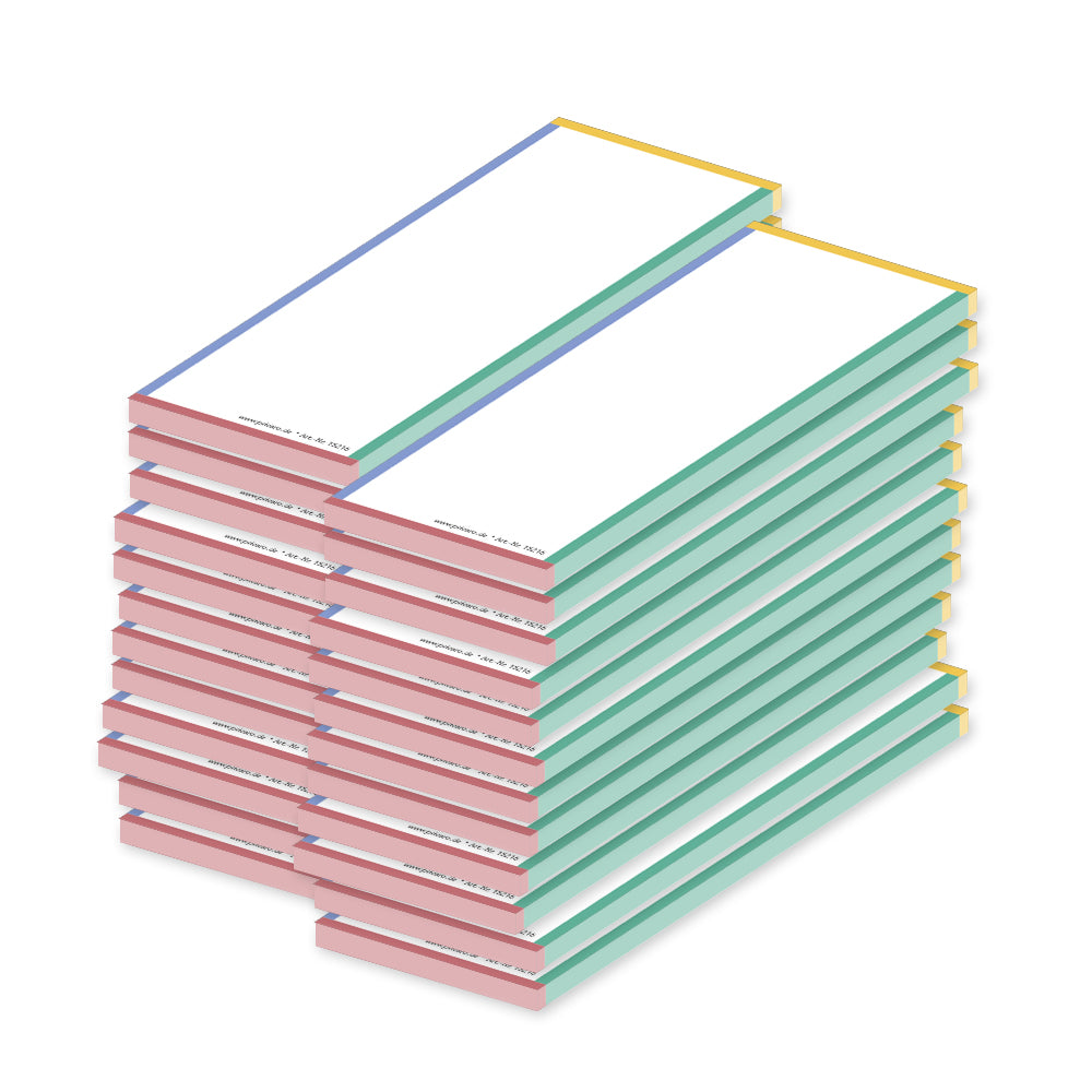 kellnerblock frame, weiße optik mit farbigem rahmen (blau, grün, gelb, rot), 24er set