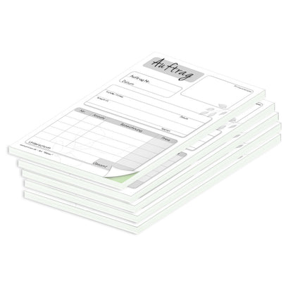 auftragsblock blätter, a6, ungelocht schwarz-weiße optik mit grünem durchschlag,  blätteroptik, platz für alle wichtigen details (kundendaten, bestelldetails), 5er set