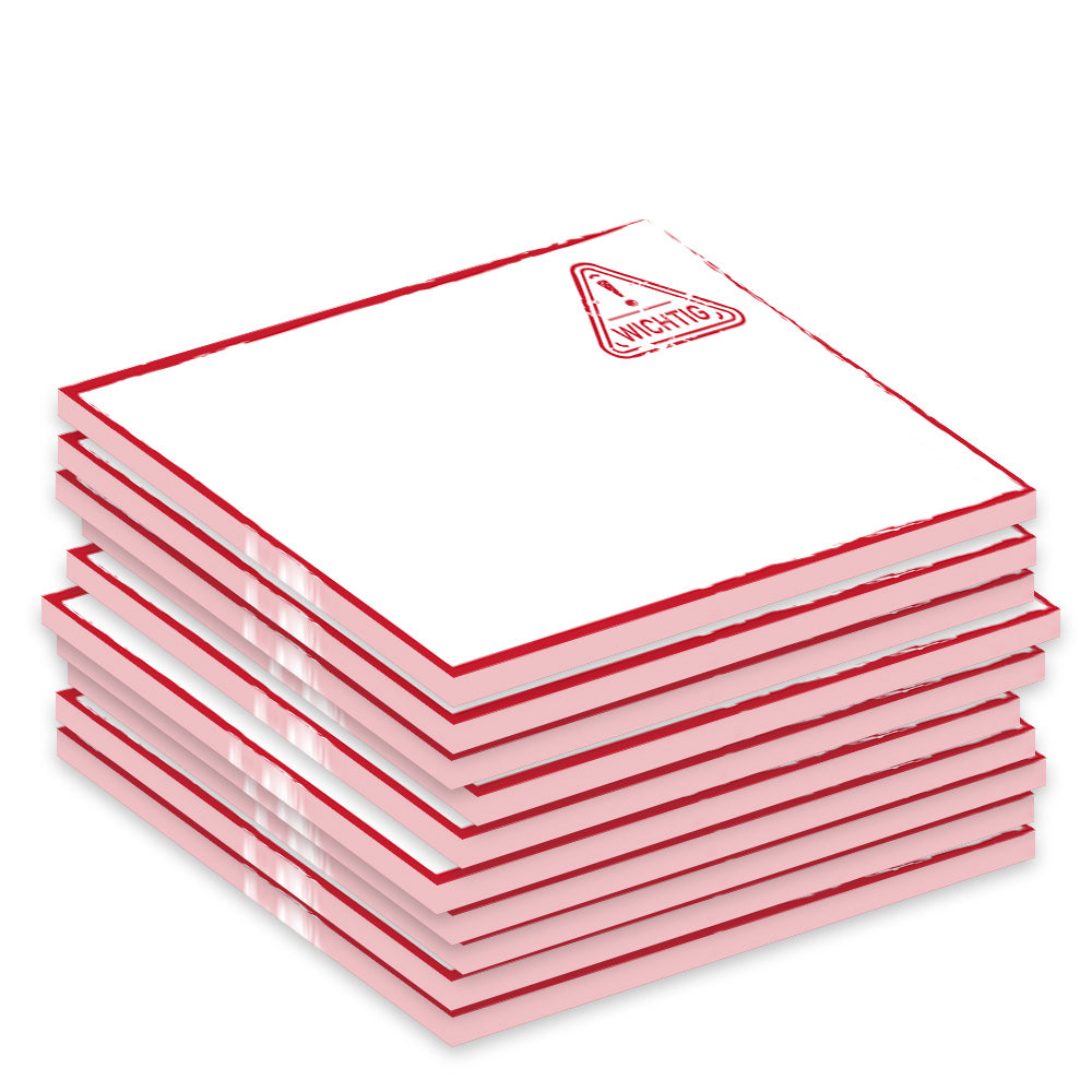 notizblock "stempel rot", a7, weiß-rot mit rotem rahmen und aufdruck in form eines stempels mit aufschrift wichtig, 10er set