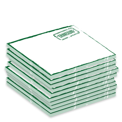 notizblock "stempel grün", a7, weiß-grü mit grünem rahmen und aufdruck in form eines stempels mit aufschrift erinnerung, 10er set