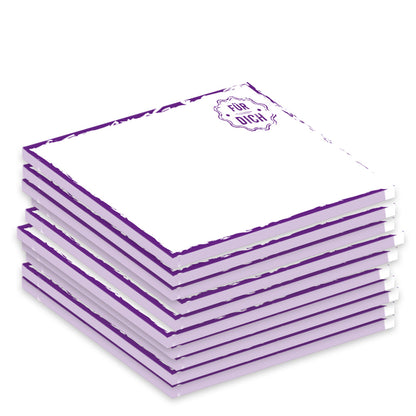 notizblock "stempel lila", a7, weiß-lilafarben mit lila rahmen und aufdruck in form eines stempels mit aufschrift für dich, 10er set