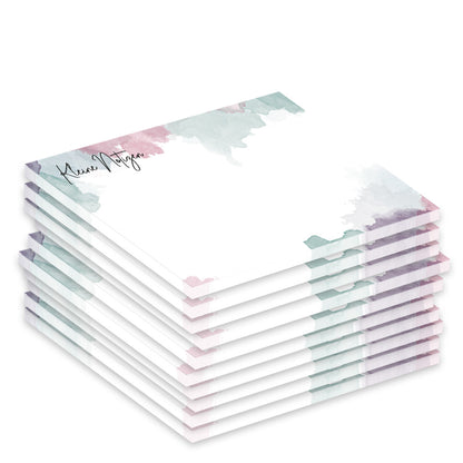 notizblock "aquarell", a7, weiß-bunt im aquerellstil mit aufschrift kleine noitzen, 10er set