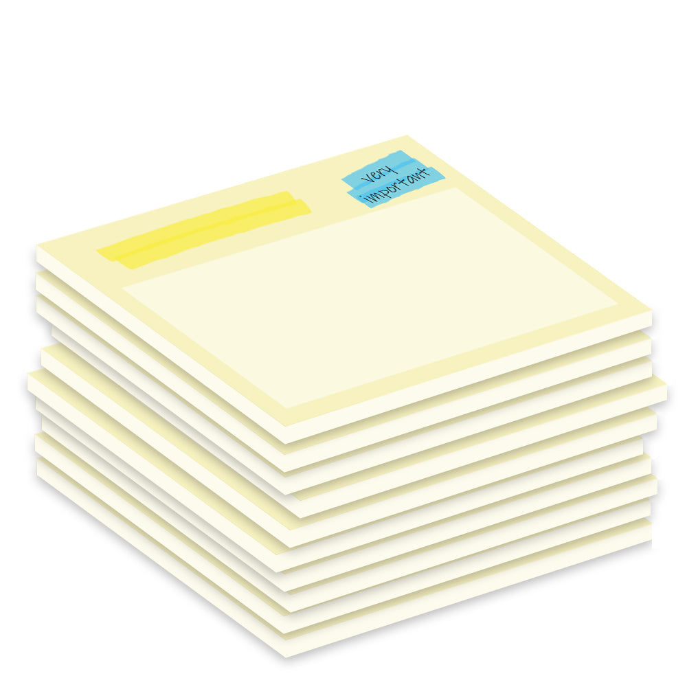 notizblock "textmarker", a7, gelb mit aufdruck very important, 10er set