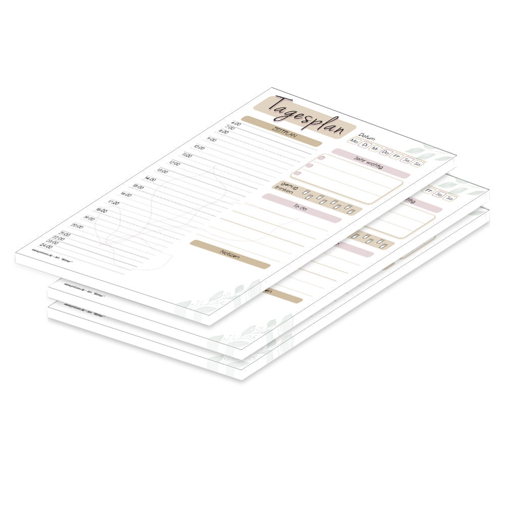 tagesplaner blätter, a5, zeitplan von 6 bis 24 Uhr, weitere felder für noitzen, 3er set
